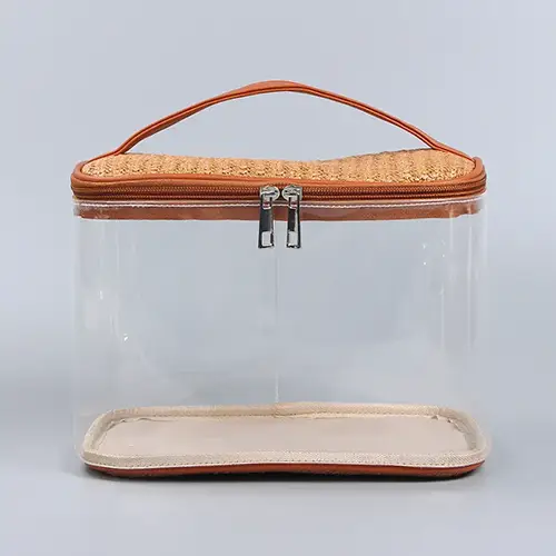 2022 Factory Wholesale Handmade Straw Clear Toiletry Plastic Makeup Bag For Ladies